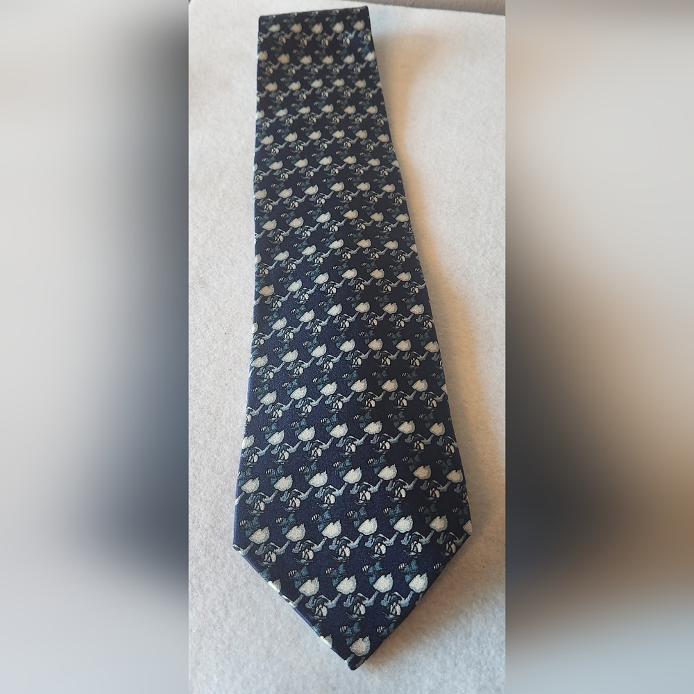 Walt Disney World Park Only Hidden Donald Duck Blue & White Men's Tie 100% Silk